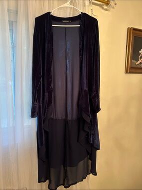 Urban Zen Velvet & Chiffon Longline Robe - Deep Navy
